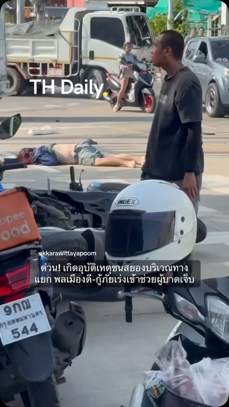 Several motorcycles seen on road after crash in Thailand