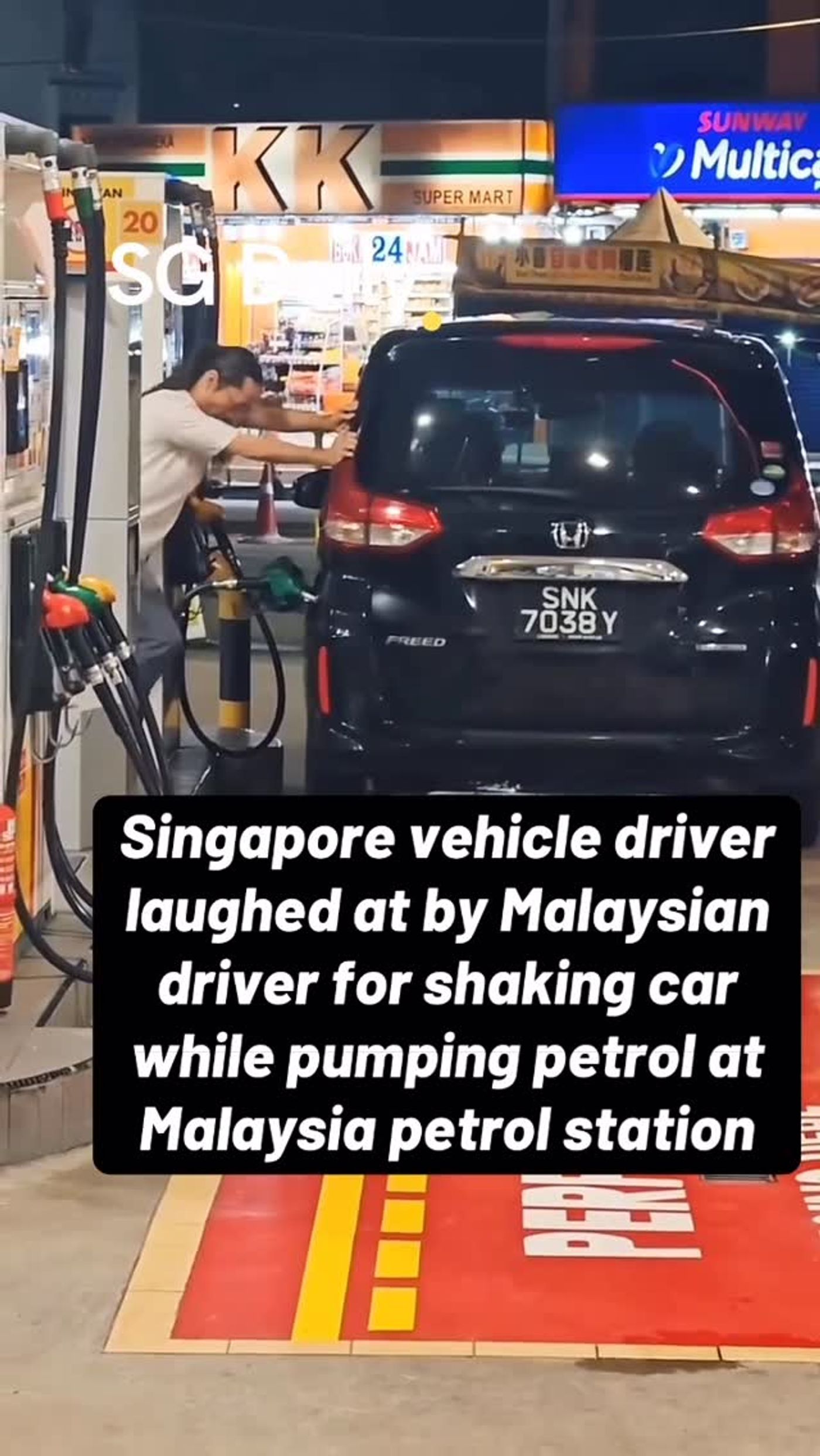 Singapore driver laughed at while shaking car at Malaysia petrol station