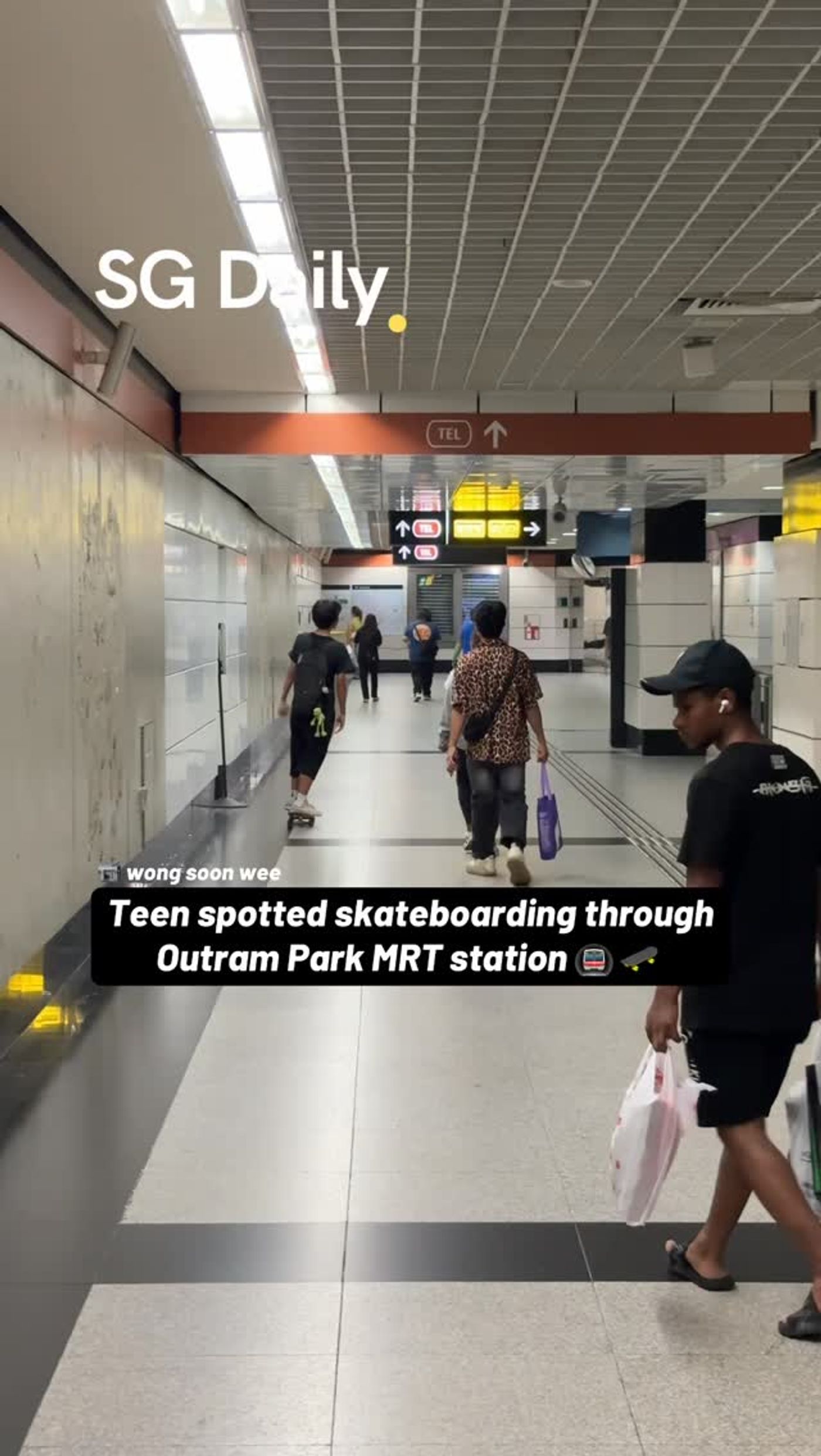 Teen spotted skateboarding through Outram Park MRT station