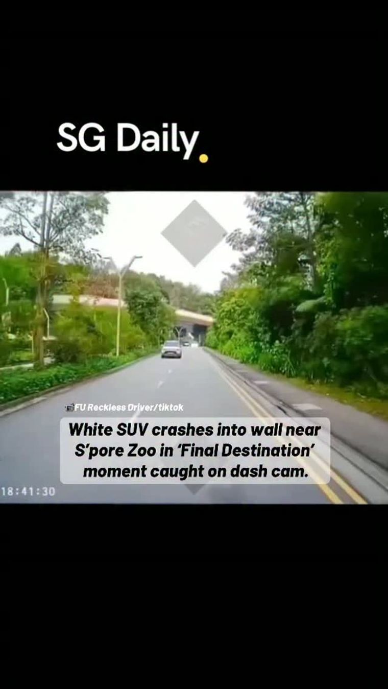 White SUV crashes into wall near S'pore Zoo in 'Final Destination' moment caught on dash cam