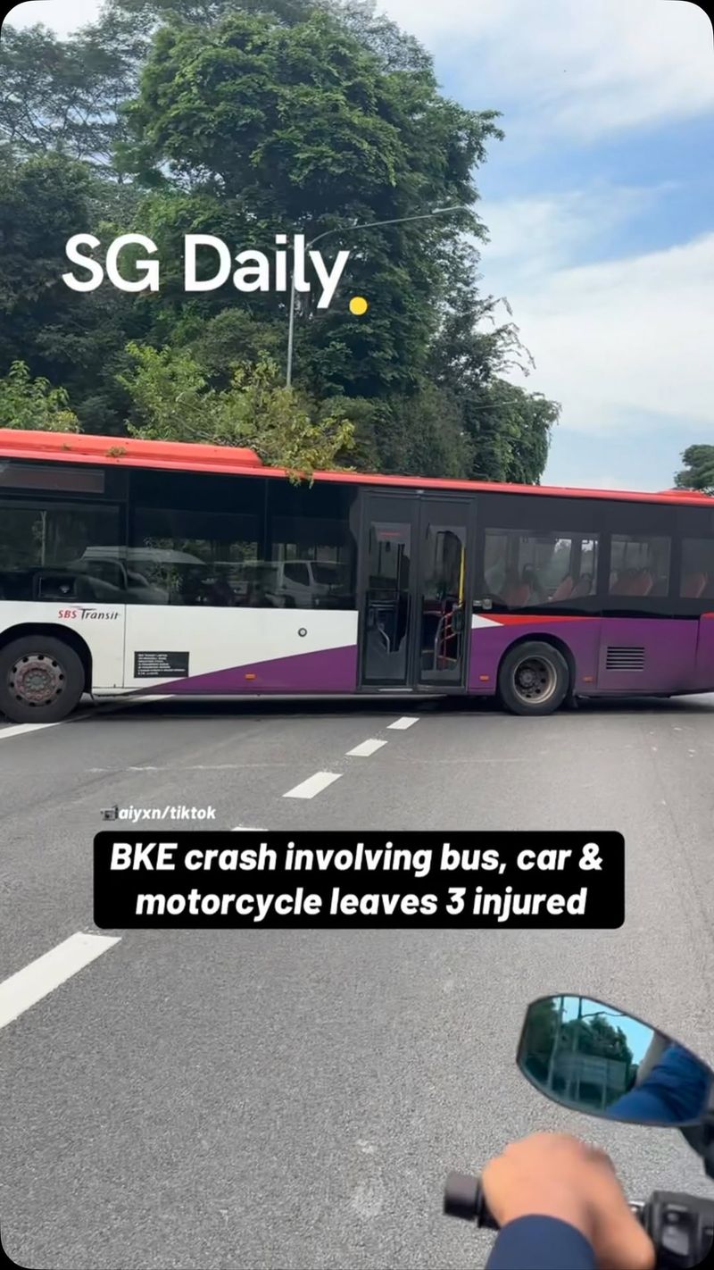 BKE crash involving bus, car and motorcycle leaves 3 injured