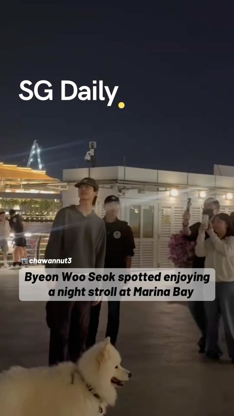 Byeon Woo Seok spotted enjoying a night stroll at Marina Bay