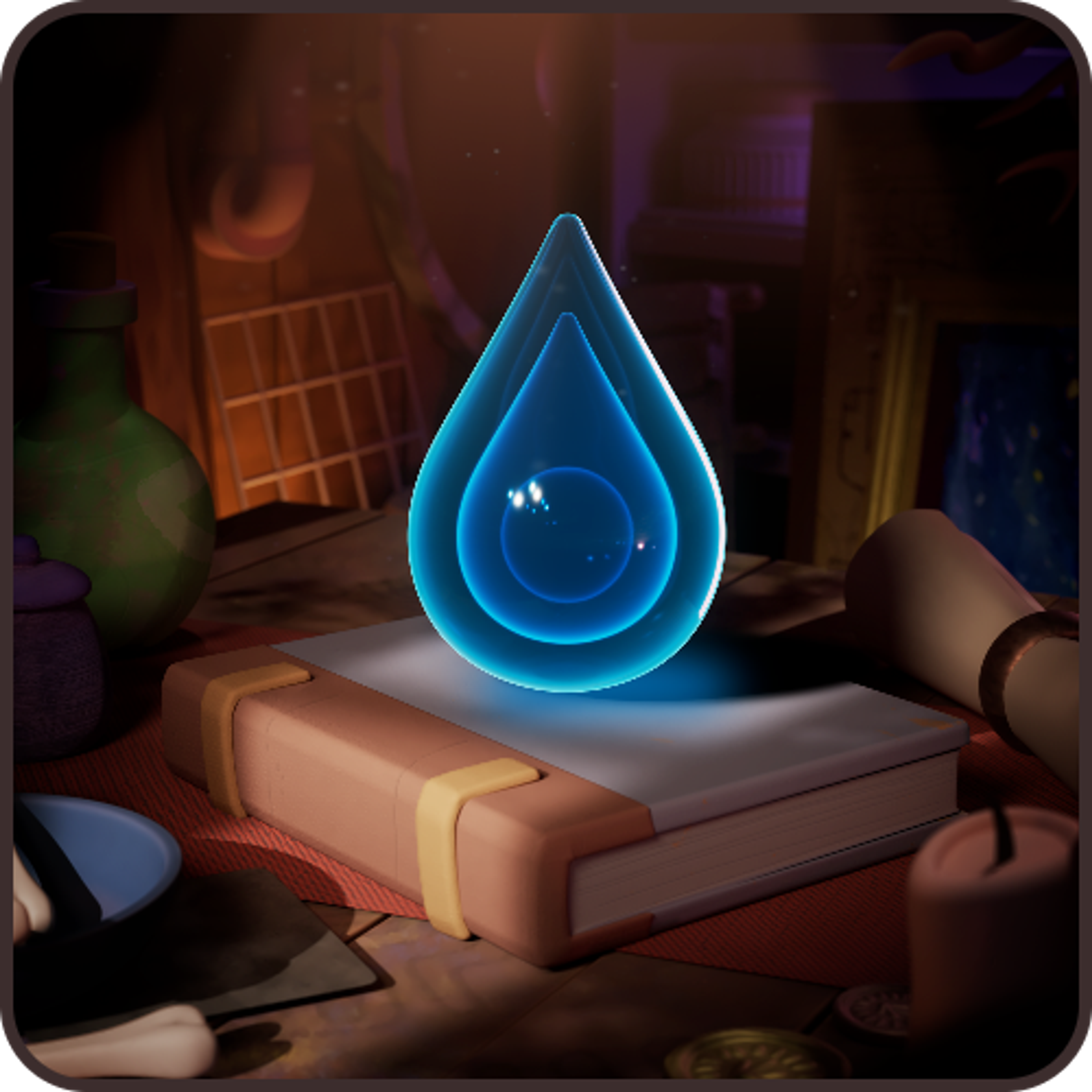 A glowing blue droplet