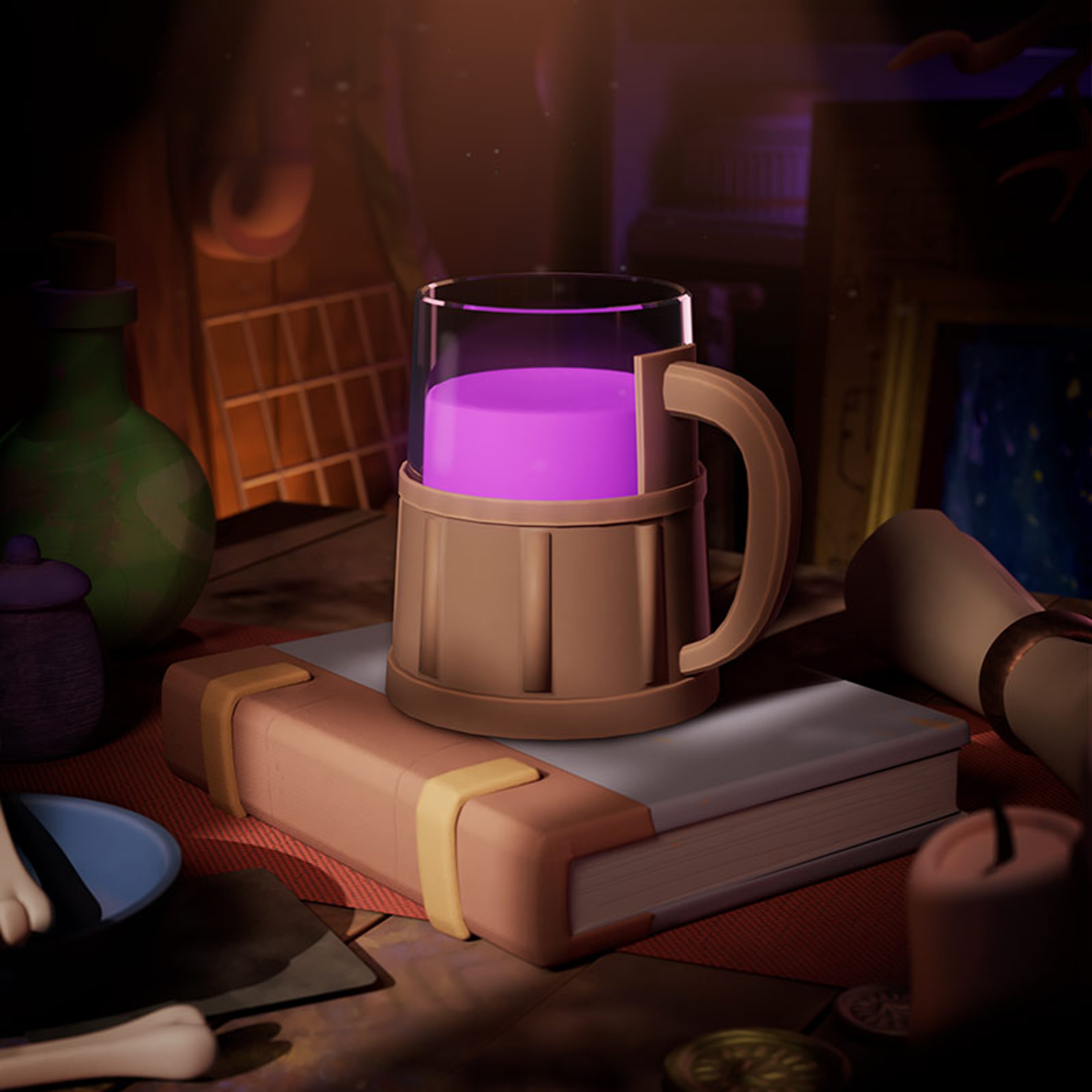 A mug of mysterious purple liquid