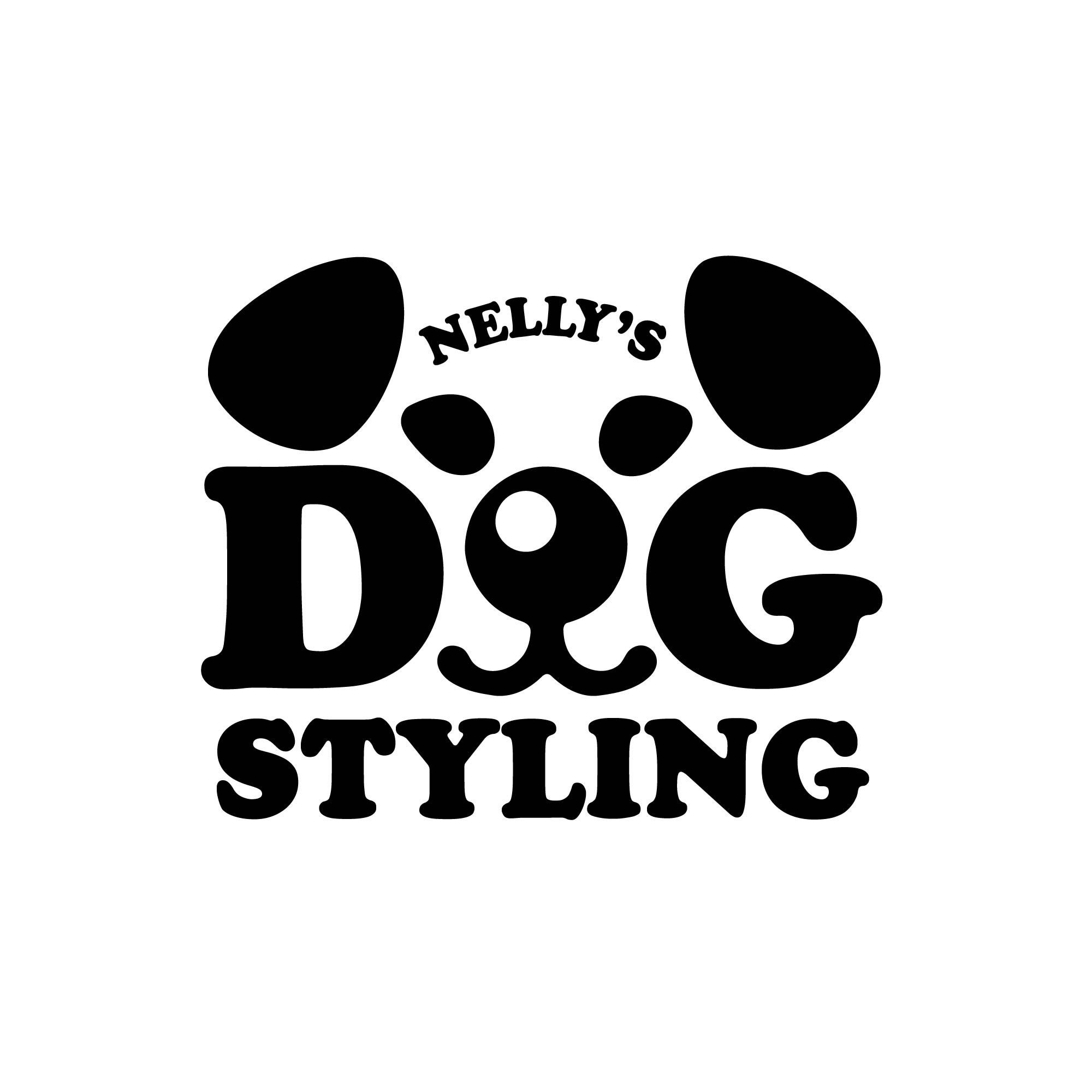 Black wordmark forming a dog's face on white, floppy ears, eyes and snout built into the chunky letters "DOG"