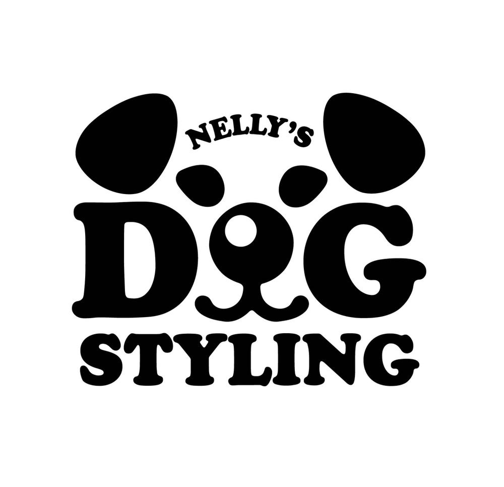Black wordmark forming a dog's face on white, floppy ears, eyes and snout built into the chunky letters "DOG"