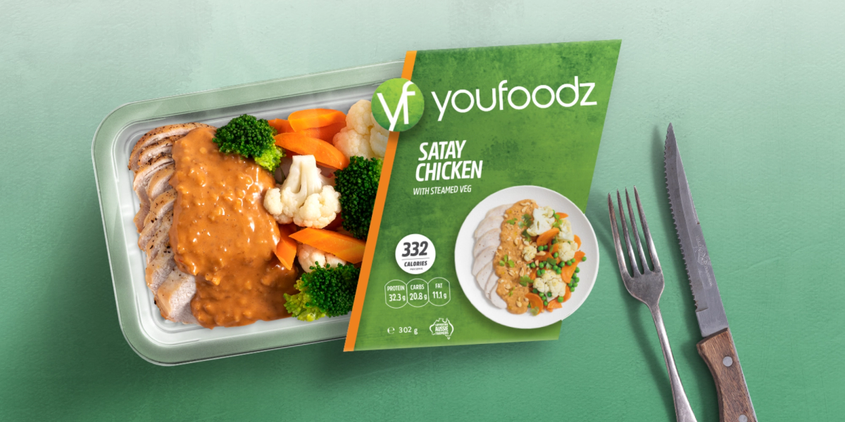 Youfoodz Satay Chicken ready meal on a table