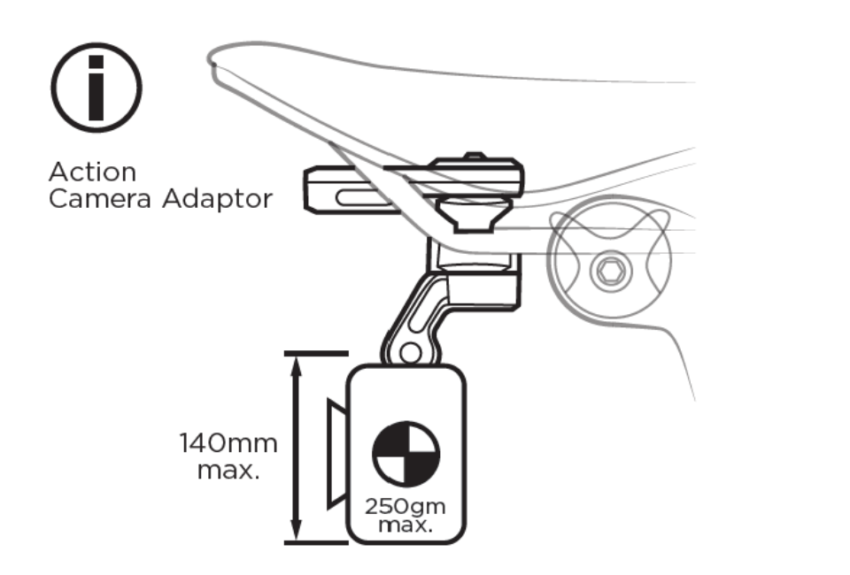 Diagram showing maximum length and mass limits for accessories mounted to SRA + BCA combination