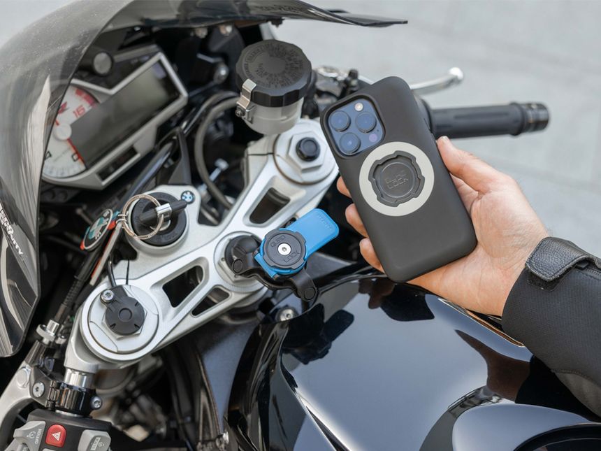 Soporte de manubrio de motocicleta con bloqueo cuádruple para teléfonos  iPhone y Samsung Galaxy : : Automotriz y Motocicletas