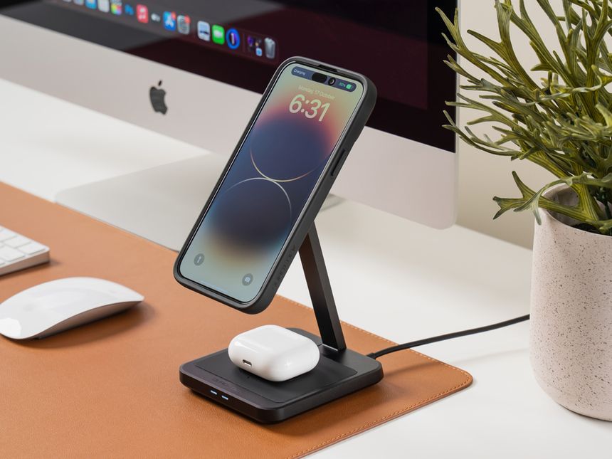 Pop-Tech Soporte de escritorio para cargador MagSafe, soporte de carga  Magsafe de aluminio para iPhone, base portátil segura compatible con Apple