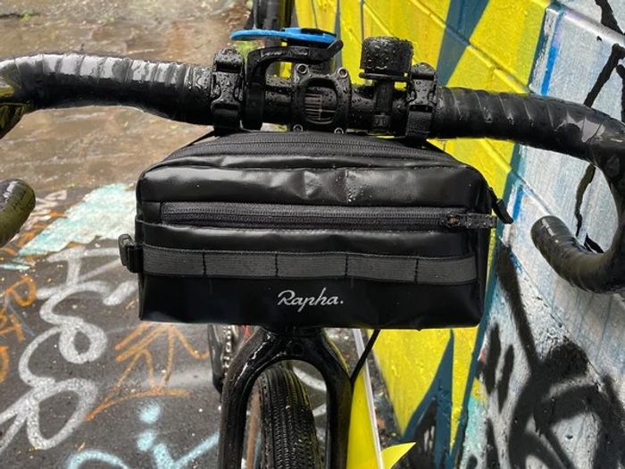 Rapha bar bag on gravel bike with Quad Lock mount