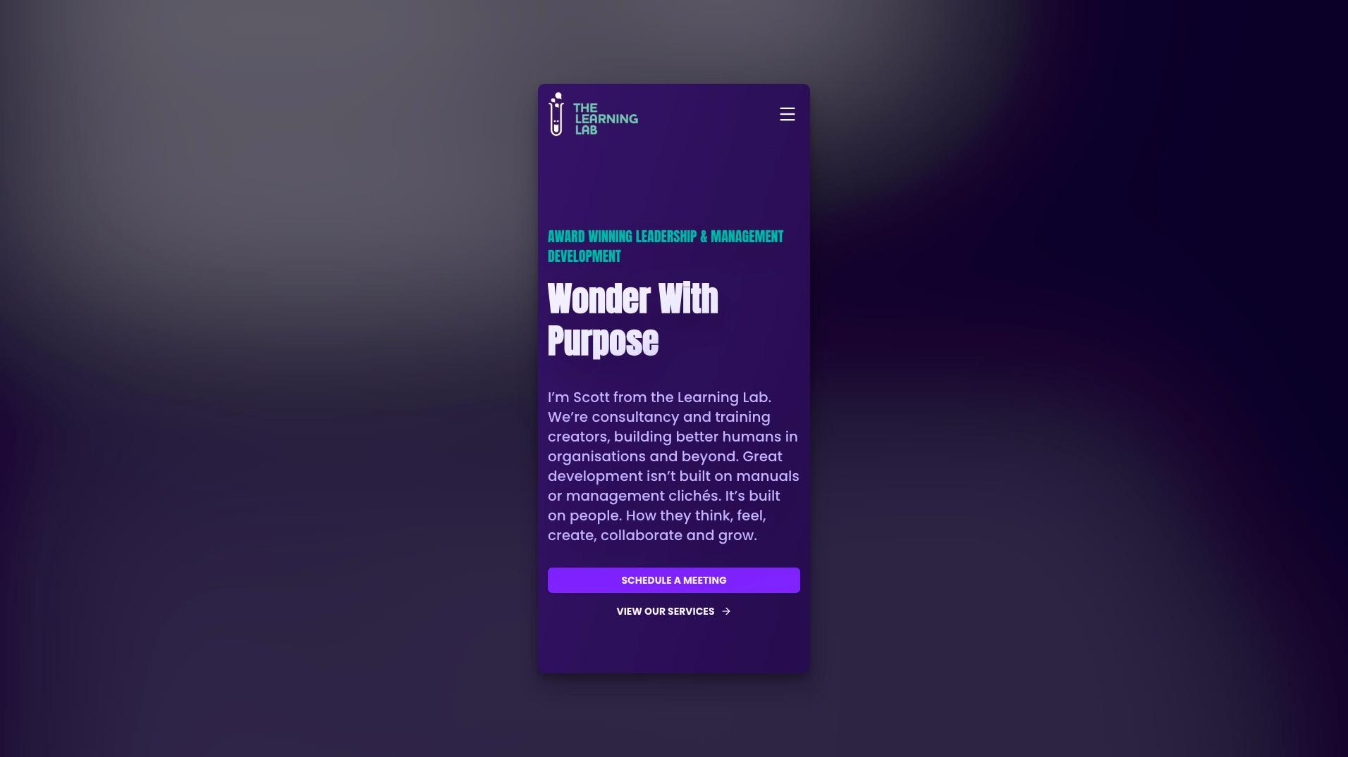 The Learning Labs's new homepage on mobile