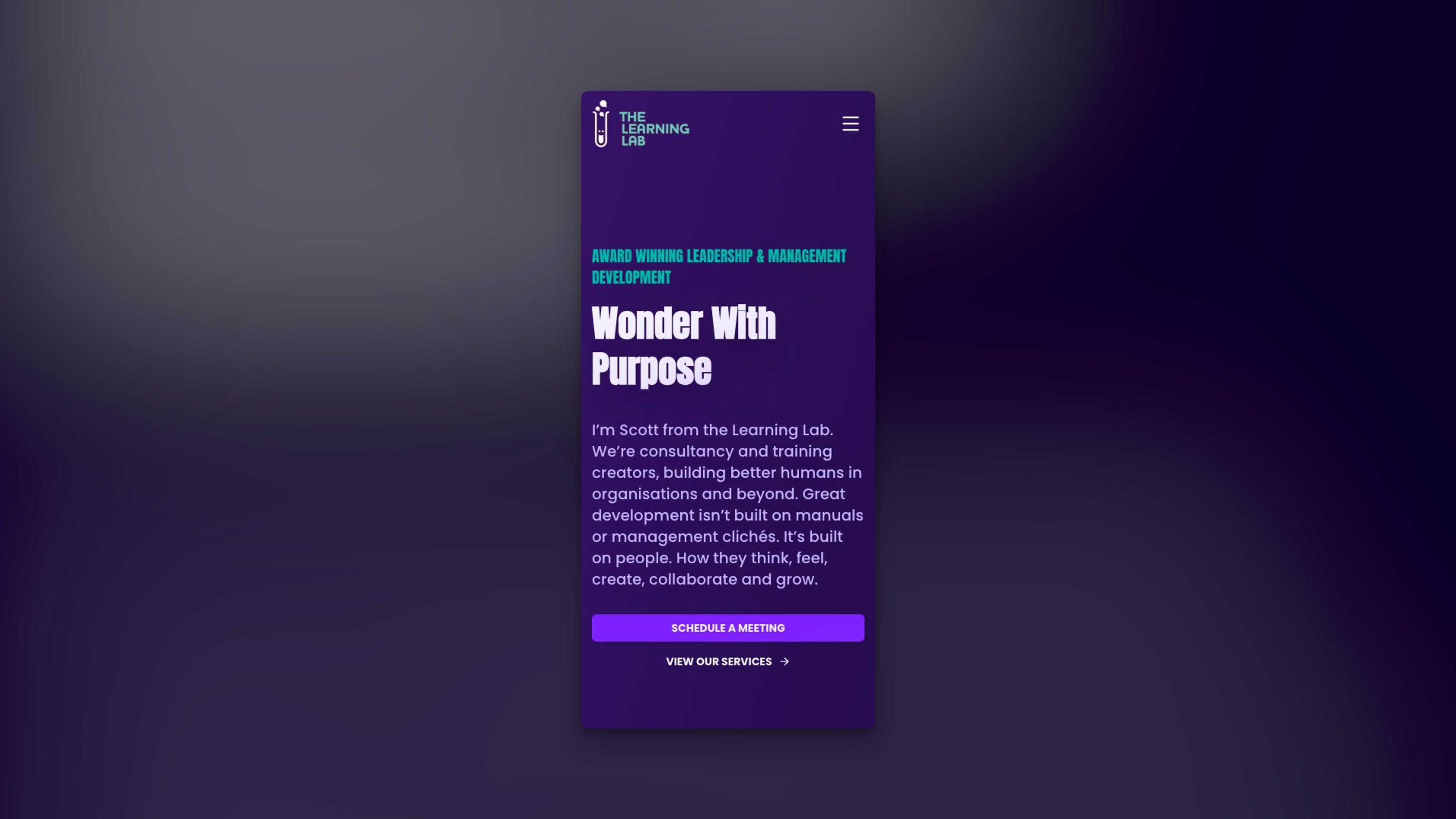 The Learning Labs's new homepage on mobile