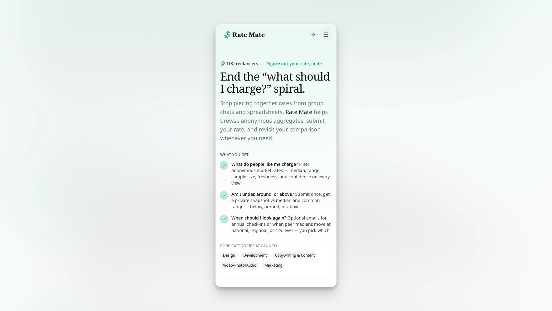 RateMate's Homepage On Mobile
