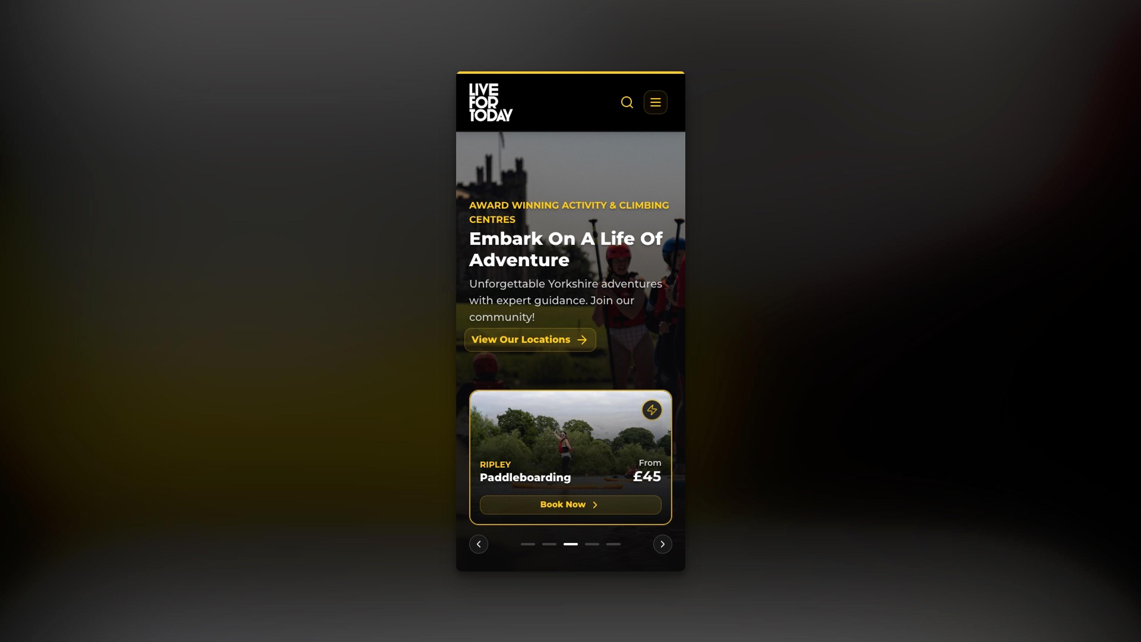 Live For Today's new homepage on mobile