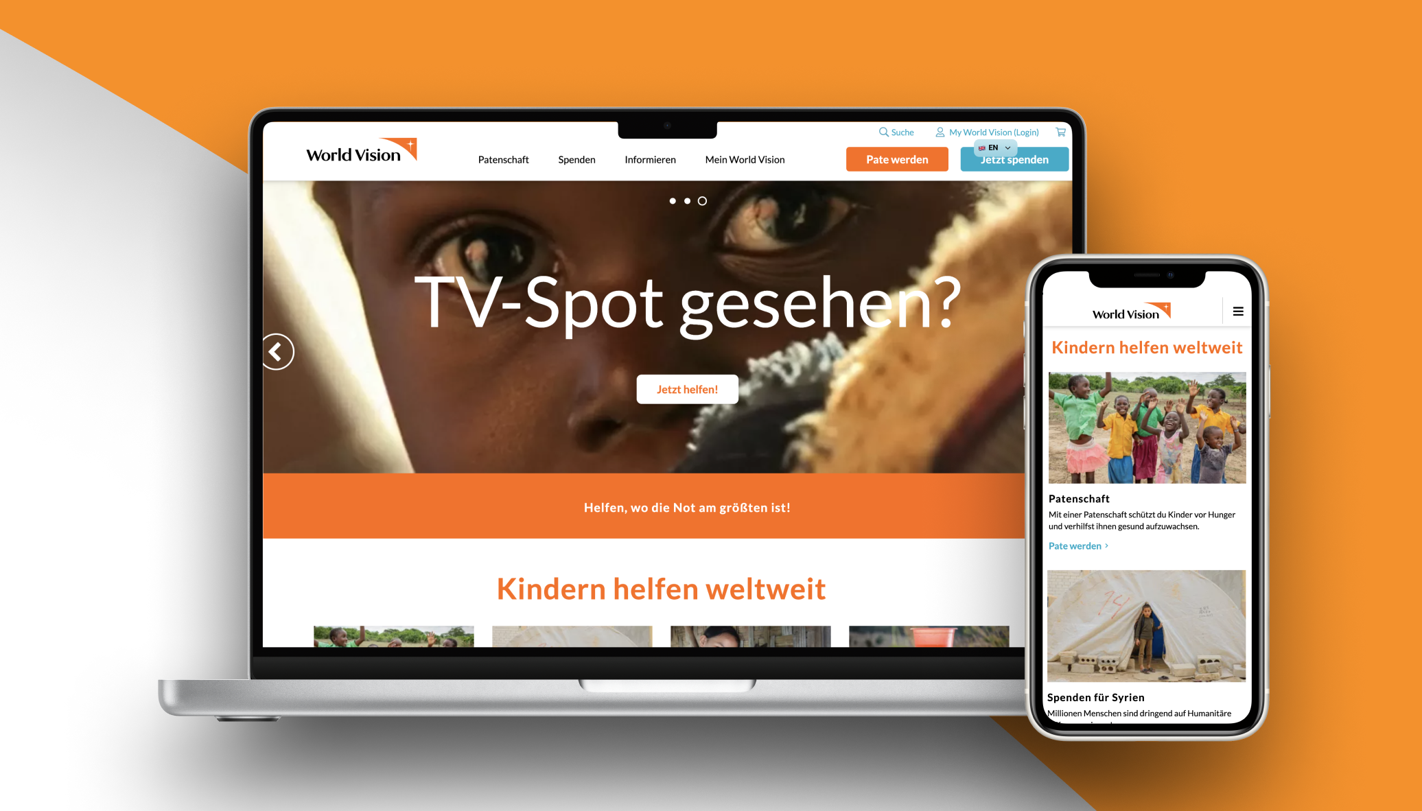 World Vision weboldal és mobilnézet