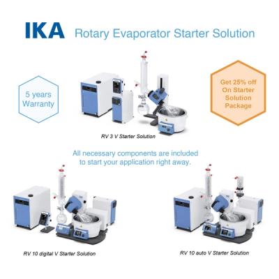 Banner featuring IKA rotary evaporator starter solutions with 5 years warranty and get 25% off on starter solution package offer