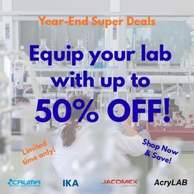 Year-End Super Deals banner promoting up to 50% off laboratory equipment, limited time offer.