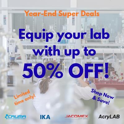 Year-End Super Deals banner promoting up to 50% off laboratory equipment, limited time offer.
