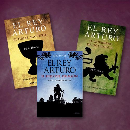 Tres portadas de libros titulados "El Rey Arturo" de M.K. Hume.