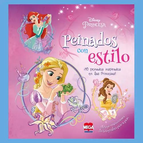 La portada de un libro de peinados de princesas de Disney, con Ariel, Rapunzel y Bella.