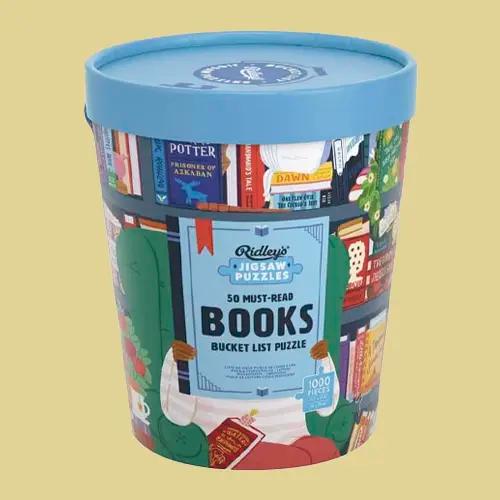 Rompecabezas de 1000 piezas llamado "50 Must-Read Books Bucket List Puzzle".