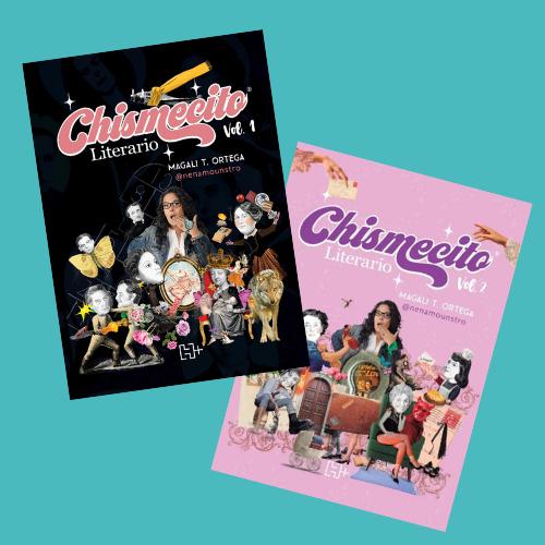 Las portadas de "Chismecito Literario" Vol. 1 y 2, de Magali T. Ortega.