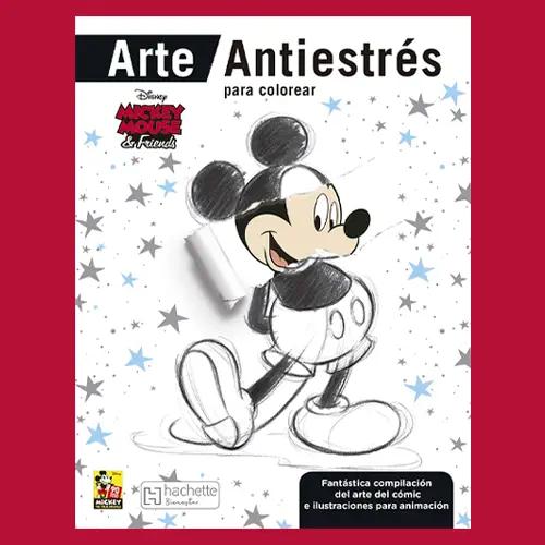 Una portada de libro para colorear antiestrés con un boceto de Mickey Mouse.