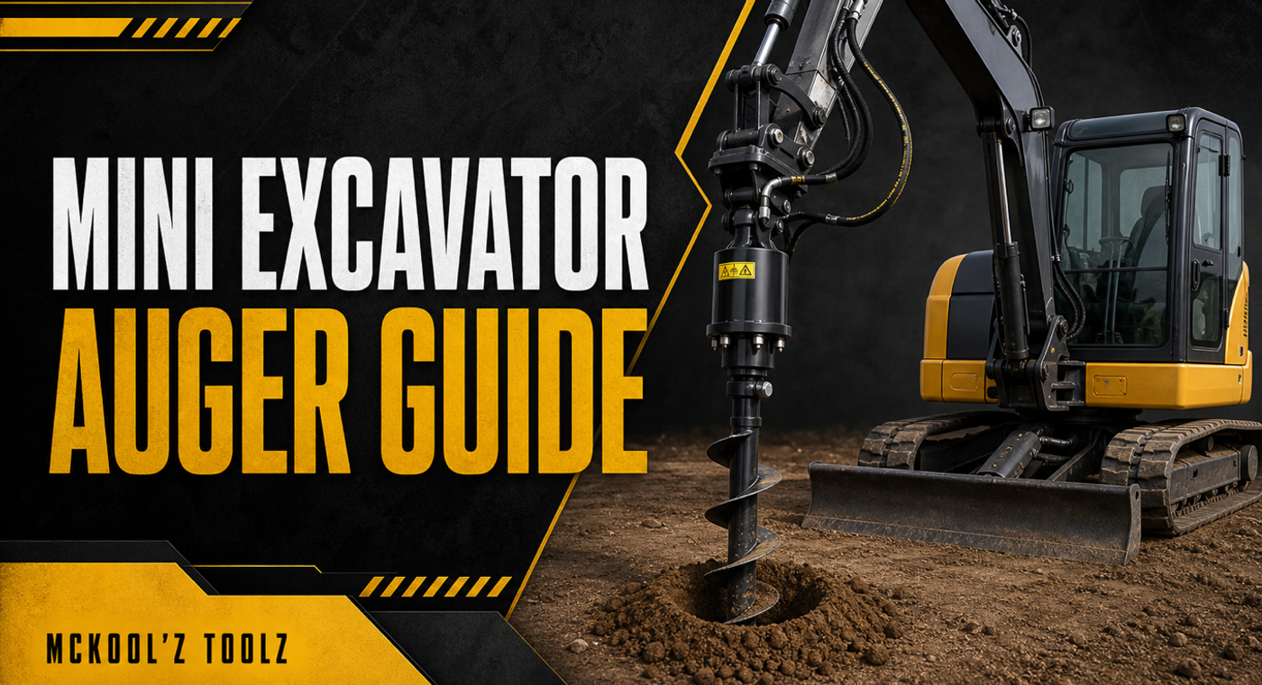 Mini excavator drilling a post hole with a hydraulic auger attachment