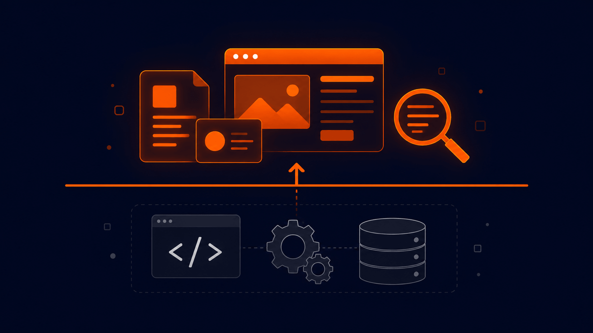 Website cross-section showing a ceiling layer between the SEO strategy layer above and the development layer below
