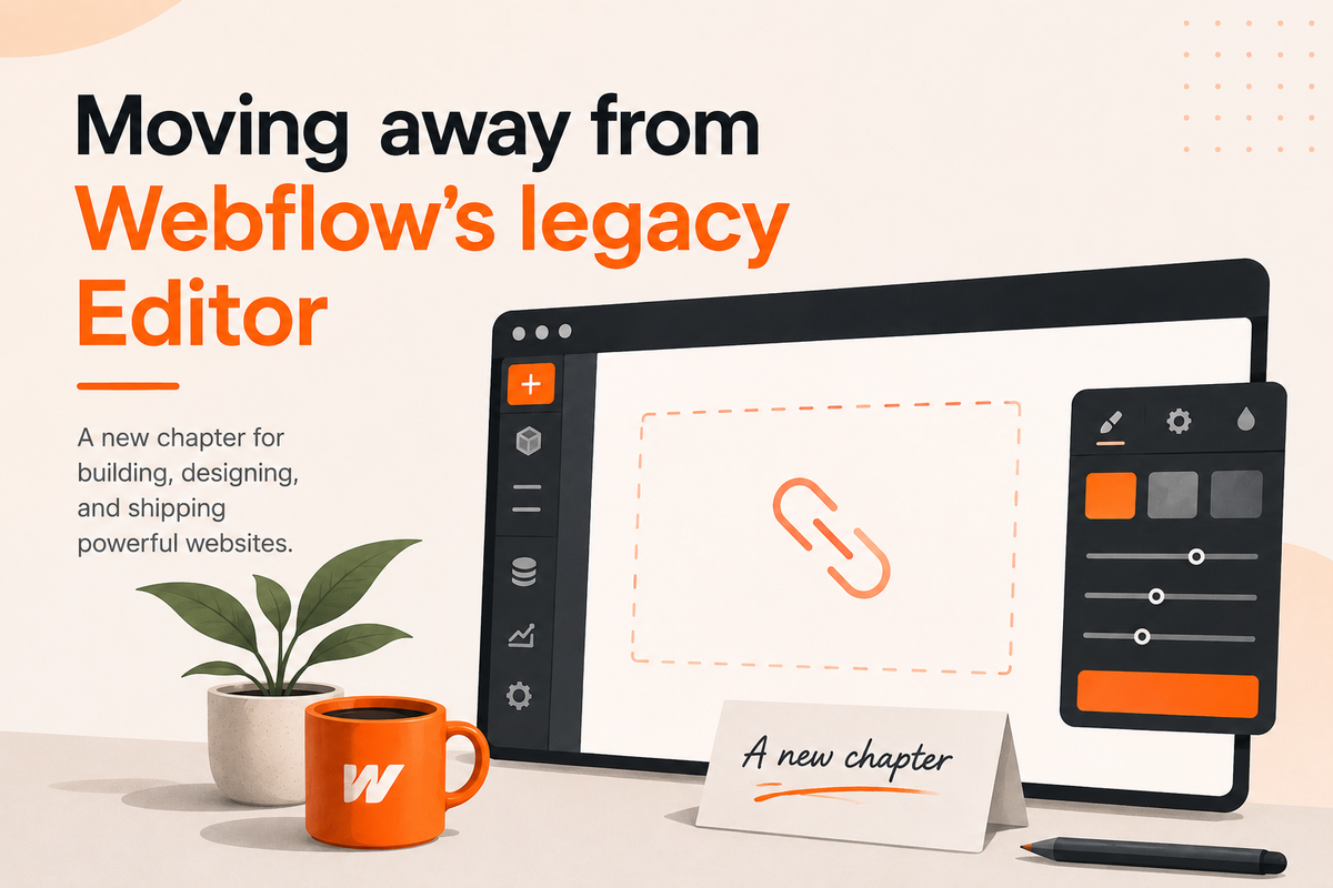 Illustration of moving away from Webflow's legacy Editor to the new editing experience