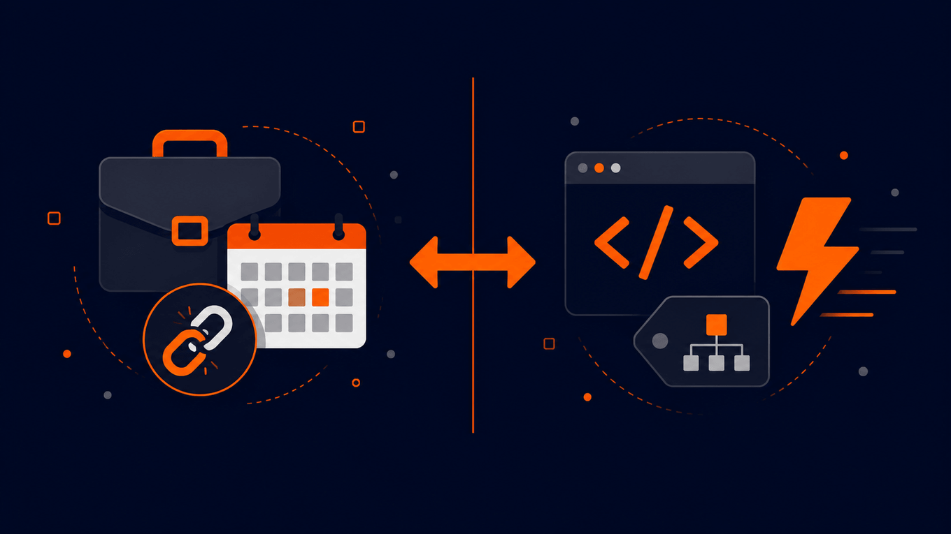 Illustration splitting SEO symptoms between agency responsibility and codebase responsibility