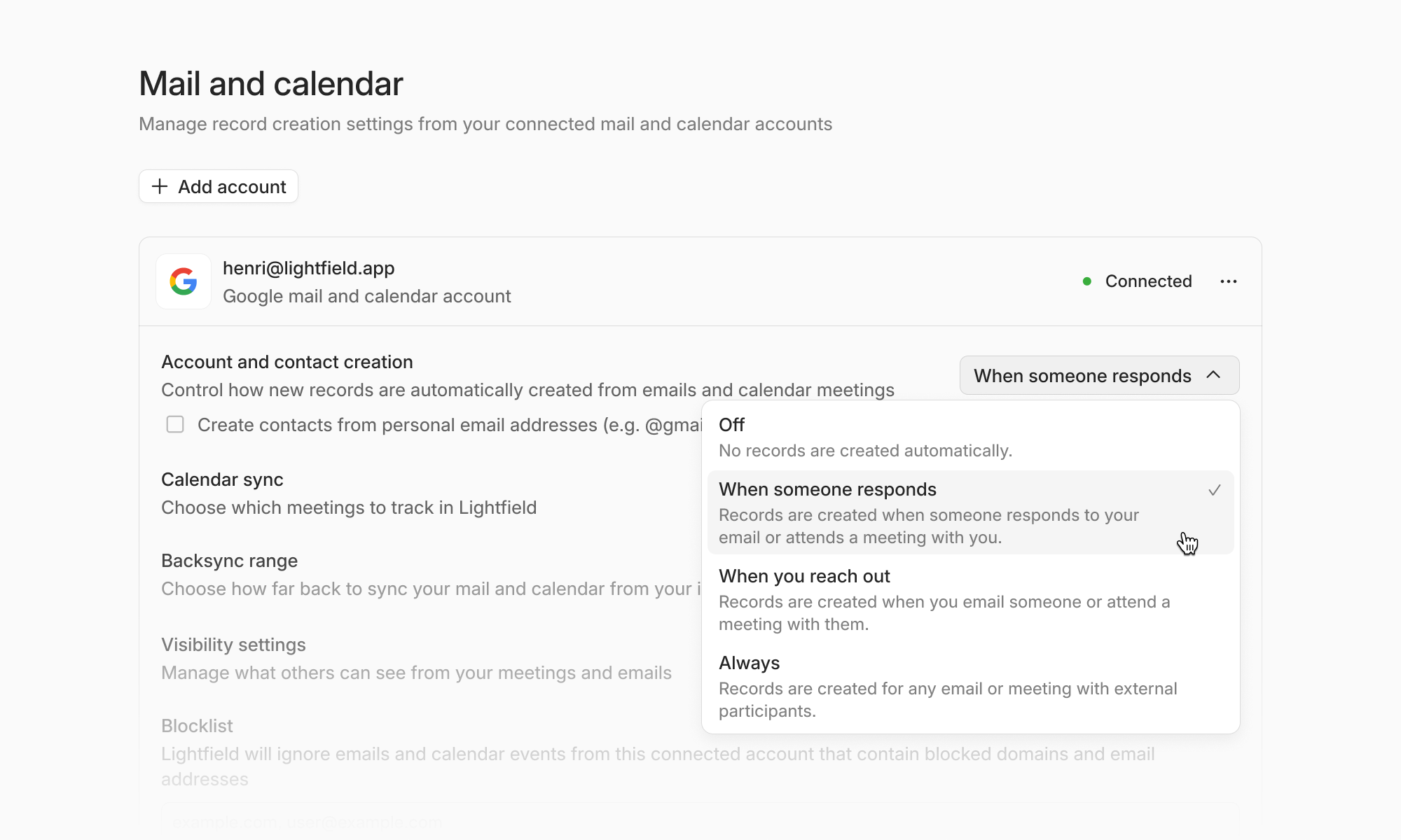Lightfield Record Creation Controls