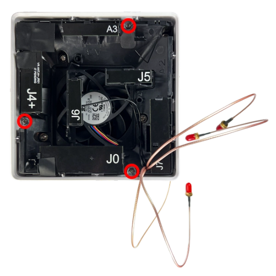 Locations of the three #1 phillips-head screws during reassembly