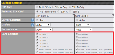 Manual band selection on the Peplink web portal