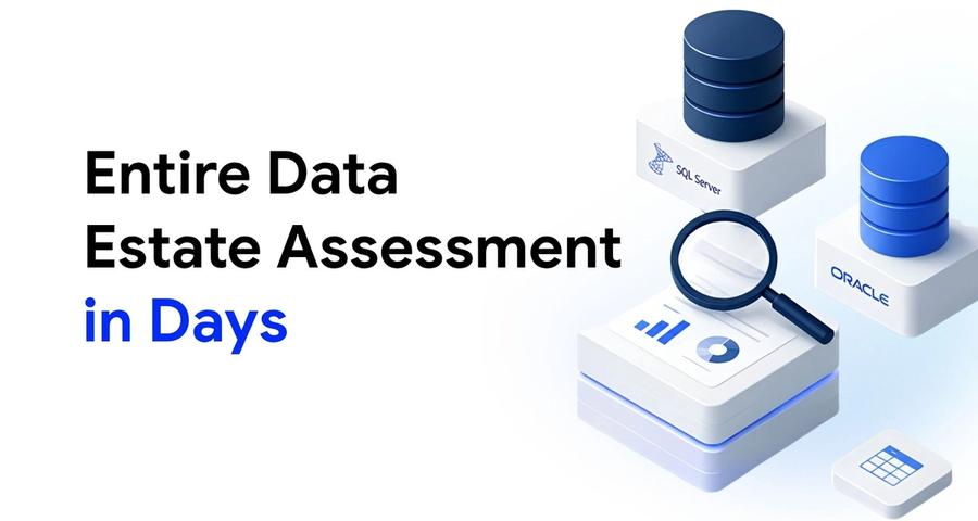 Pre-acquisition data engineering assessment flow from legacy SQL Server and Oracle estate to board-ready deliverables in 10 business days.