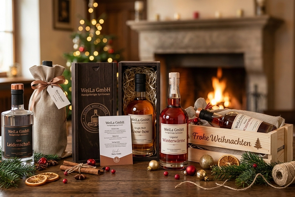 Weihnachtsgeschenk Kunden & Mitarbeiter: Spirituose mit Etikett