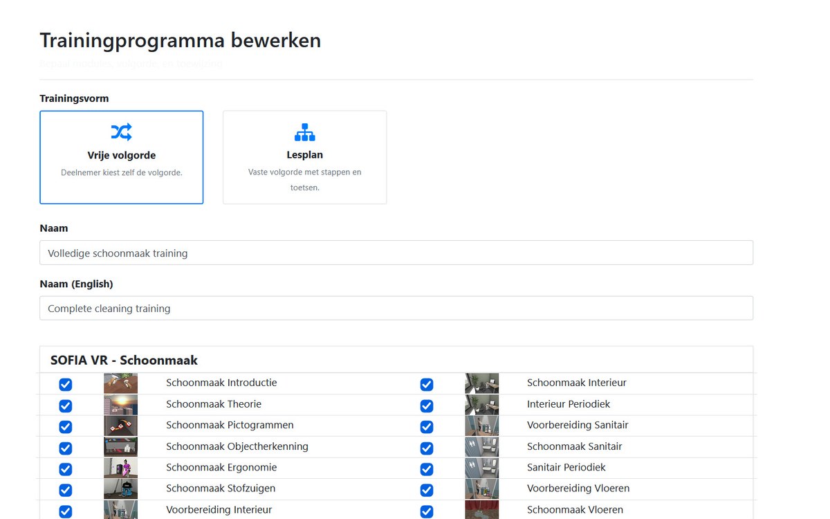 Trainingsprogramm mit freier Reihenfolge im Cleaning Workx-Portal