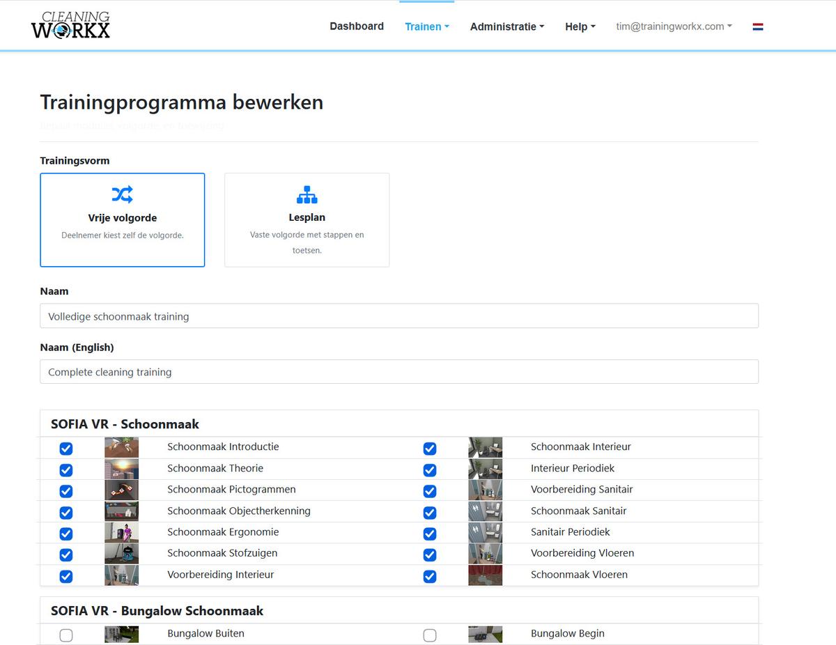Training program with flexible order in the Cleaning Workx portal