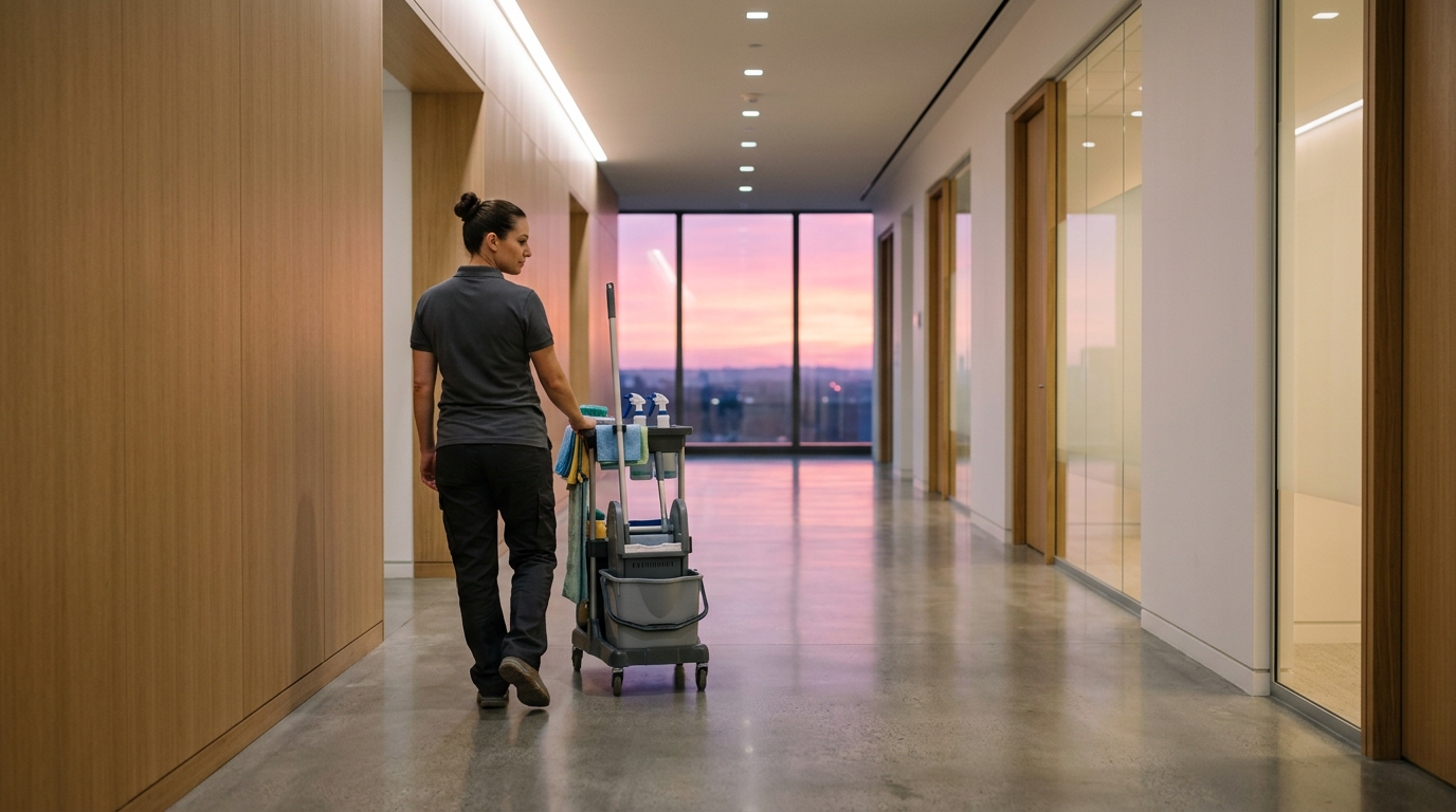 In-house cleaning team in a commercial building