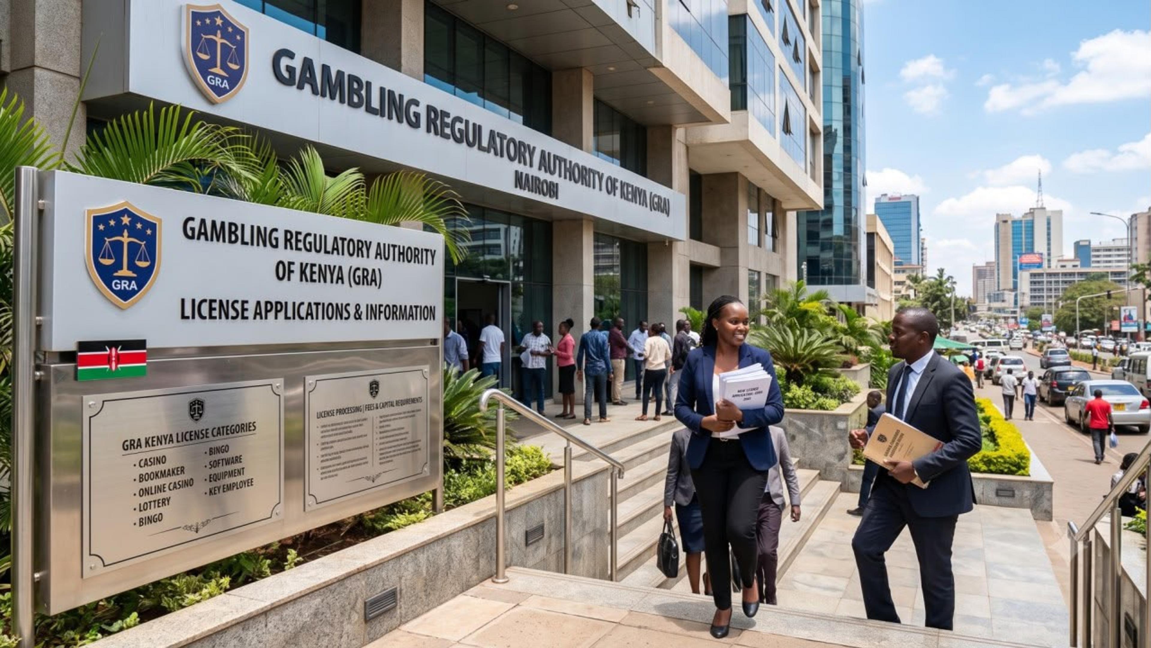 Signage reading Gambling Regulatory Authority of Kenya outside an office building
