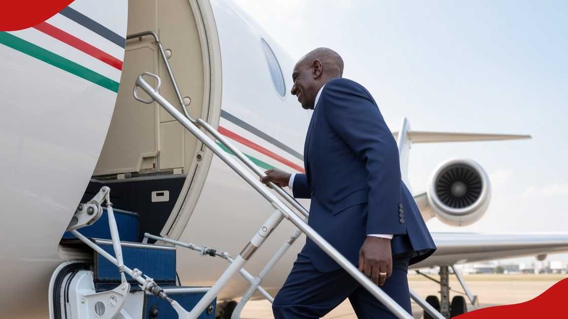 President Ruto boarding the AirForce One at a past event: His official presidential jet has been returned from Netherlands after massive powers 