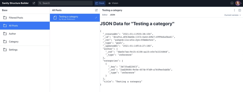 JSON displaying for the current document.