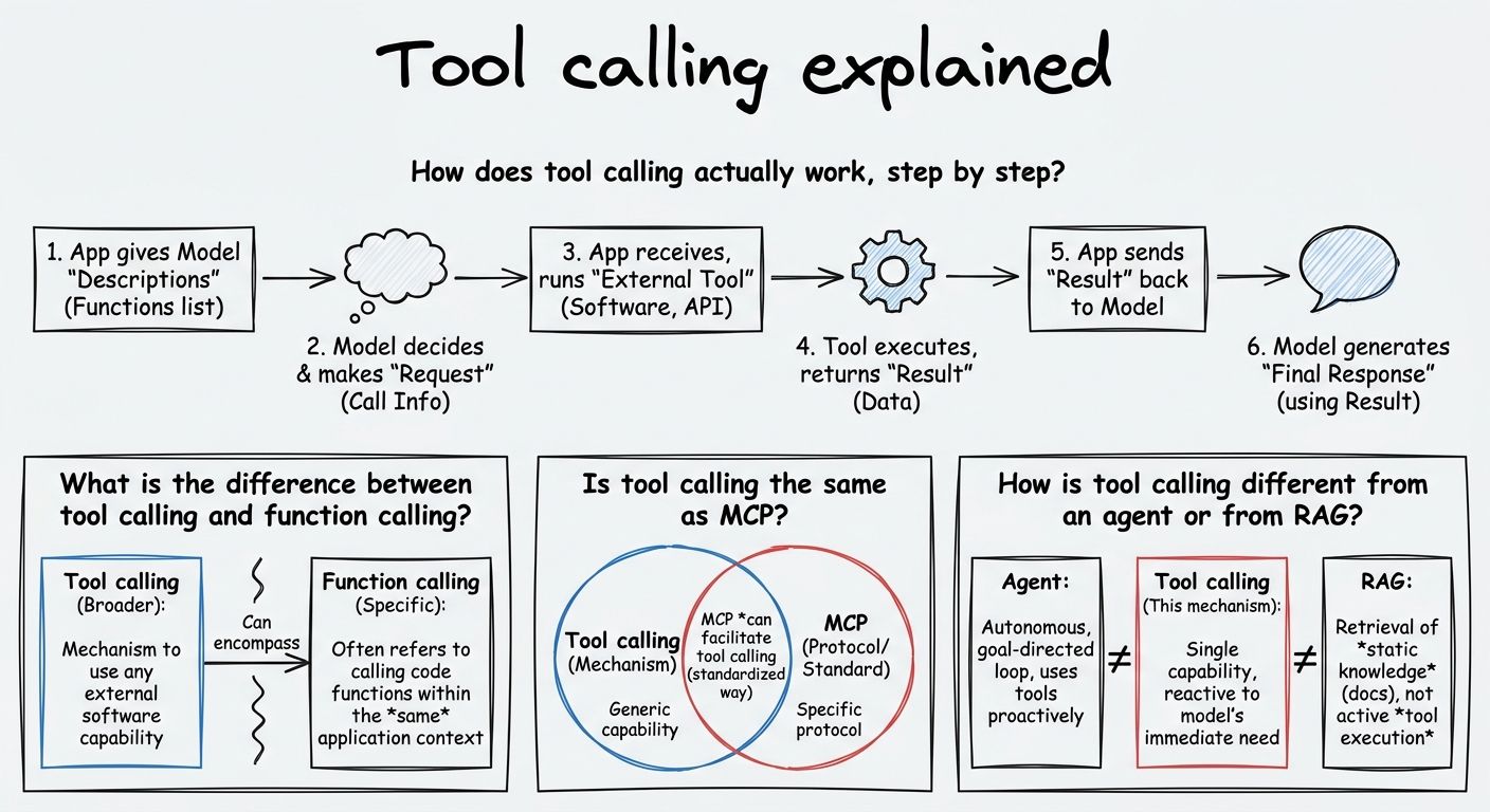 A diagram explaining Tool calling in terms of related concepts.