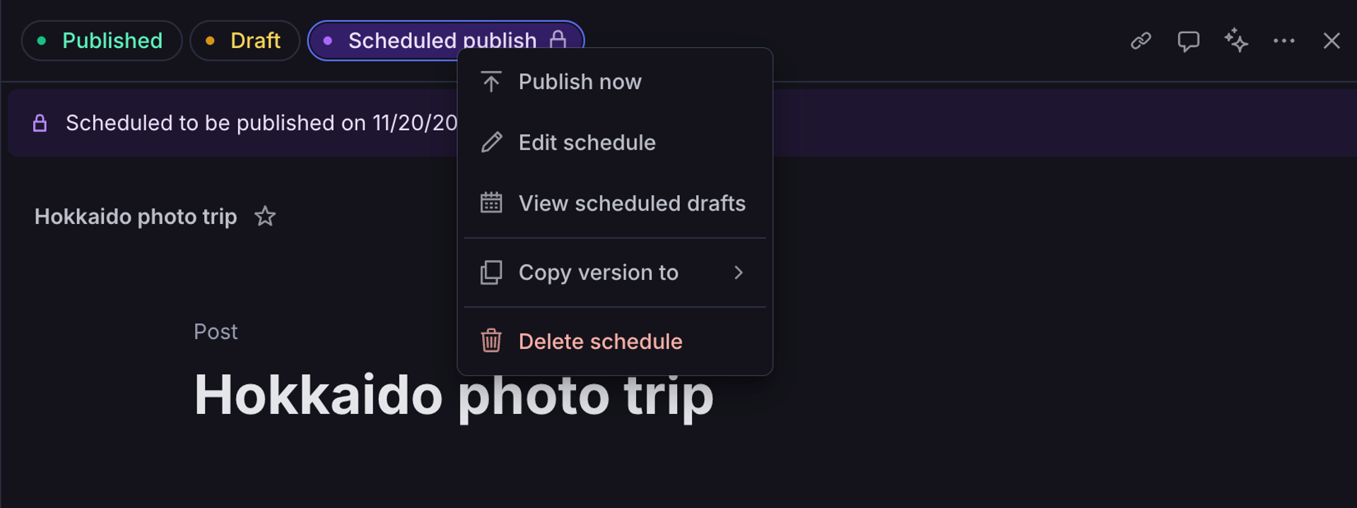 Scheduled drafts user guide | Sanity Docs