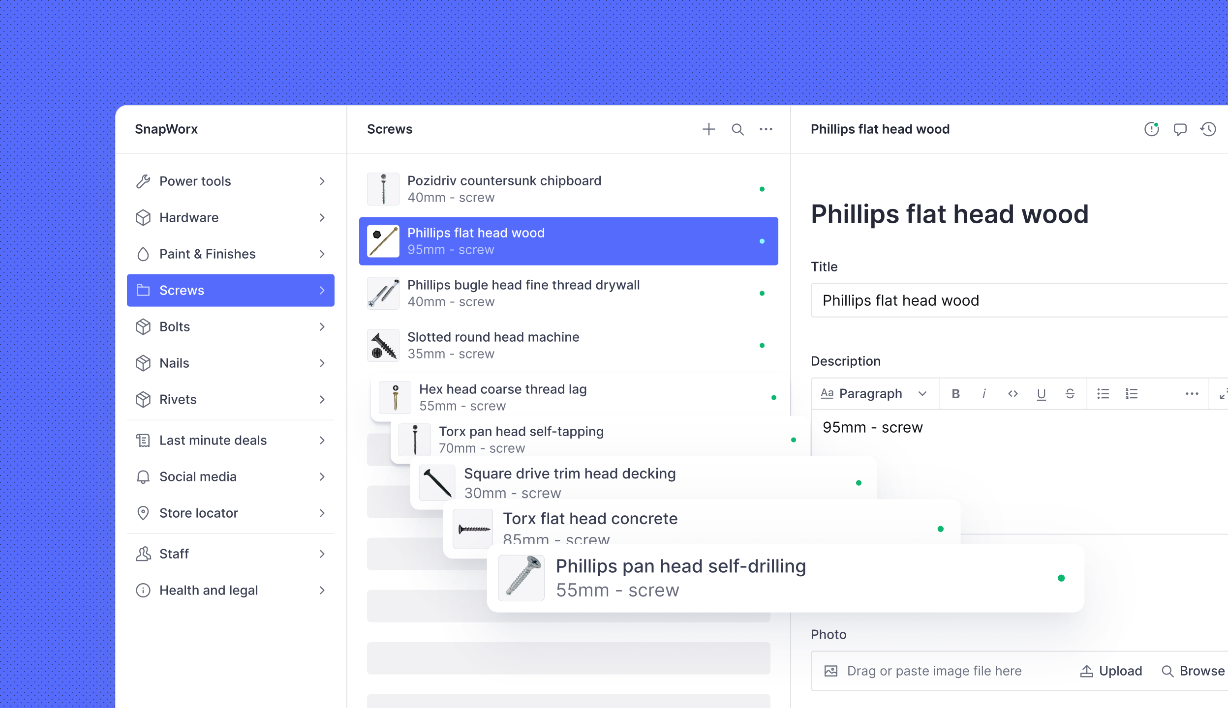 A Sanity Studio showing products