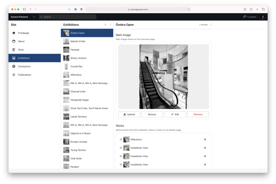 Sanity Studio of aurorapassero.com's Exhibitions section