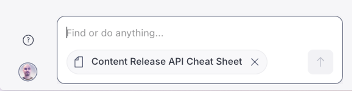 A UI search bar with "Content Release API Cheat Sheet" selected.