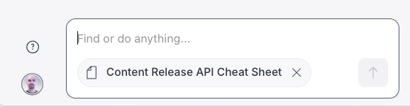A UI search bar with "Content Release API Cheat Sheet" selected.