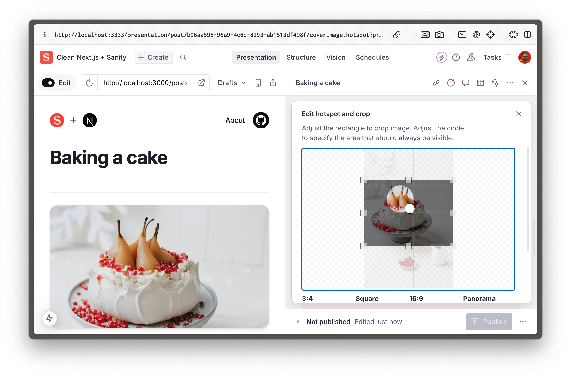 Sanity Studio showing the crop and hotspot tool